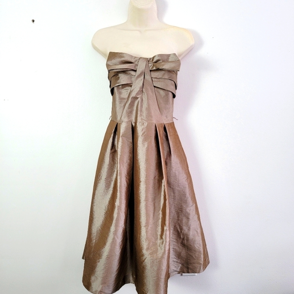 Eliza J Champagne Taffeta Cocktail Wedding Strappless Dress